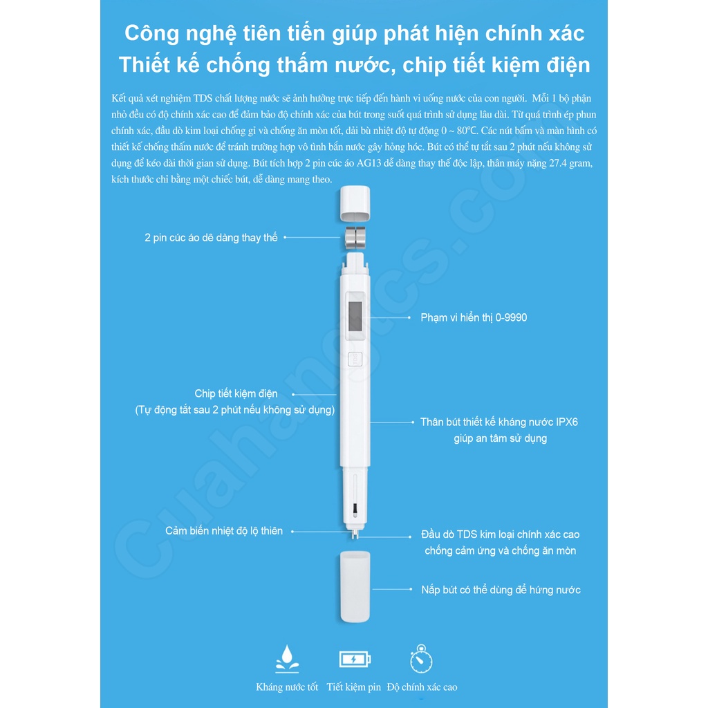 Bút thử nước sạch TDS Xiaomi . Bút kiểm tra TDS nước.