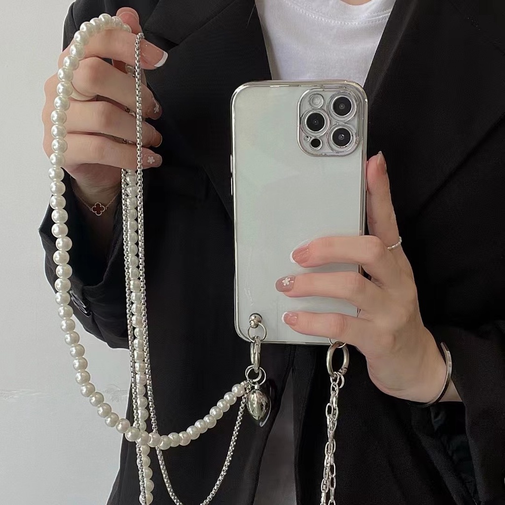 Ốp Điện Thoại tpu Mềm Mạ Điện Phối Dây Xích Bạc Cho iphone 14 pro max 13 pro max ins 12 pro max 11 pro max xsmax