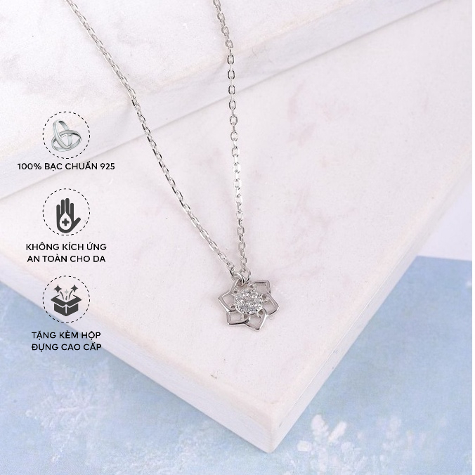 Dây Chuyền Bạc Blue Peach Lotus WG DC555