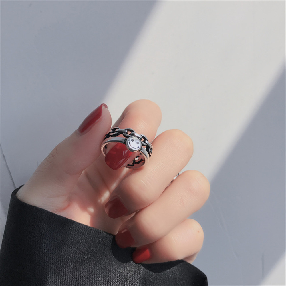 Set 2 Nhẫn Đôi Hình Mặt Cười Phong Cách Hàn Quốc