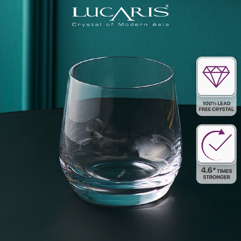 Bộ 6 Cốc Uống Rượu Whisky Pha Lê Cao Cấp Lucaris Double Rock 370ml Nhập Khẩu Chính Hãng Độ Bền Cao - Hongkong T04DR13
