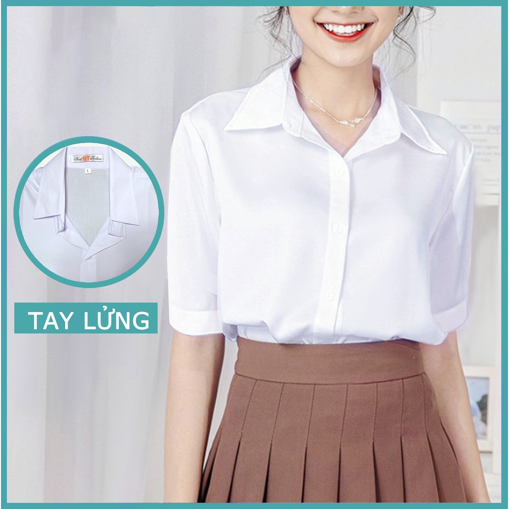 Áo sơ mi trắng nữ tay lửng học sinh, văn phòng, vải KT silk, size từ 27-73kg