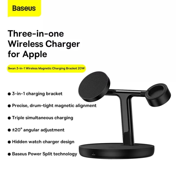 Đế sạc không dây Baseus Swan 3 in 1 Wireless Magnetic Charging Bracket 20W