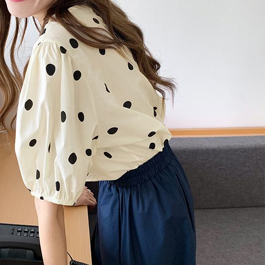 Plus Áo chiffon Cổ Tròn Tay Ngắn Dáng Rộng In Họa Tiết Chấm Bi Phong Cách Hàn Quốc Thời Trang Mùa Hè Cho Nữ