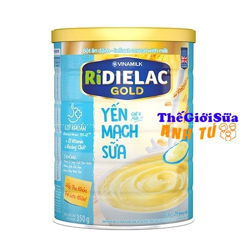 Bột ăn dặm RIDIELAC GOLD VINAMILK đủ vị hộp thiếc 350g mẫu mới date 2022