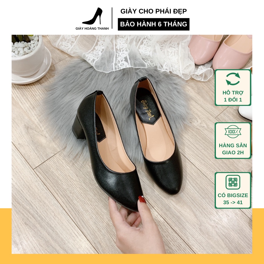Giày Cao Gót Trơn Bít Mũi Sang Trọng Cao 3 Phân Giày Búp Bê Nữ Gót Vuông Hoàng Thanh G2