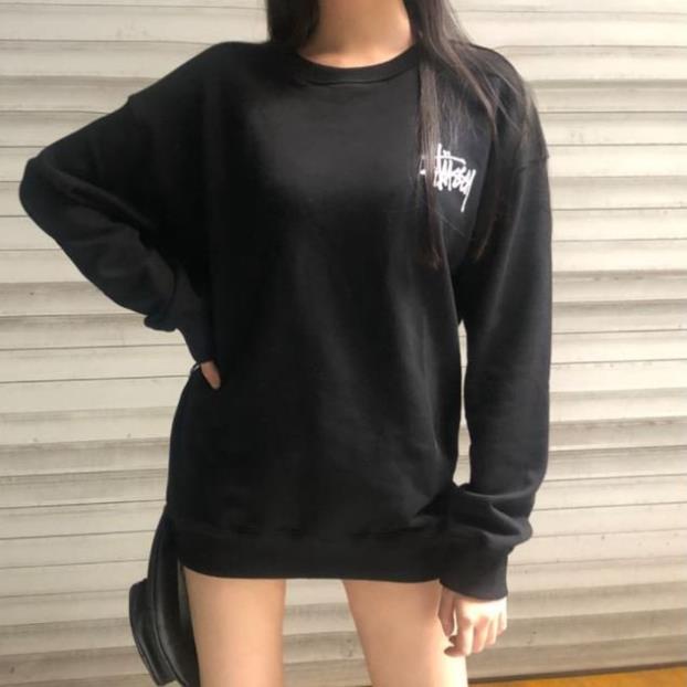Áo Nỉ Sweater Stussy Trắng - Đen, Form RỘNG CHUẨN Xu Hướng, Tay dài nỉ bông Cao Cấp Unisex Nam Nữ