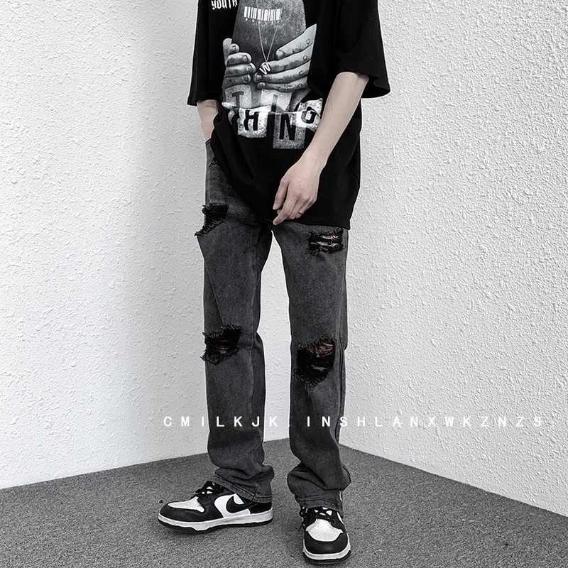 Quần Jean Nữ Lưng Cao Rách Gối Thời Trang Hàn Quốc