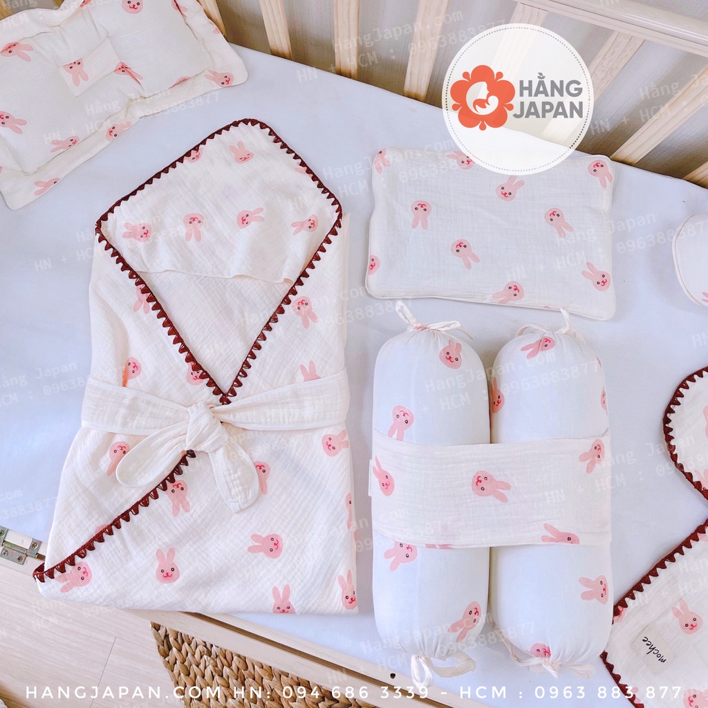 Ủ choàng xô cho bé MOCHEE muslin 90x90cm, chăn ủ muslin cotton mềm mại