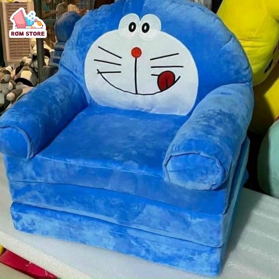 Ghế sofa cho bé, có thể làm giường ngủ mini, 3 tầng gấp gọn, nệm bông cao cấp, mẫu Doremon dễ thương Rơm Store