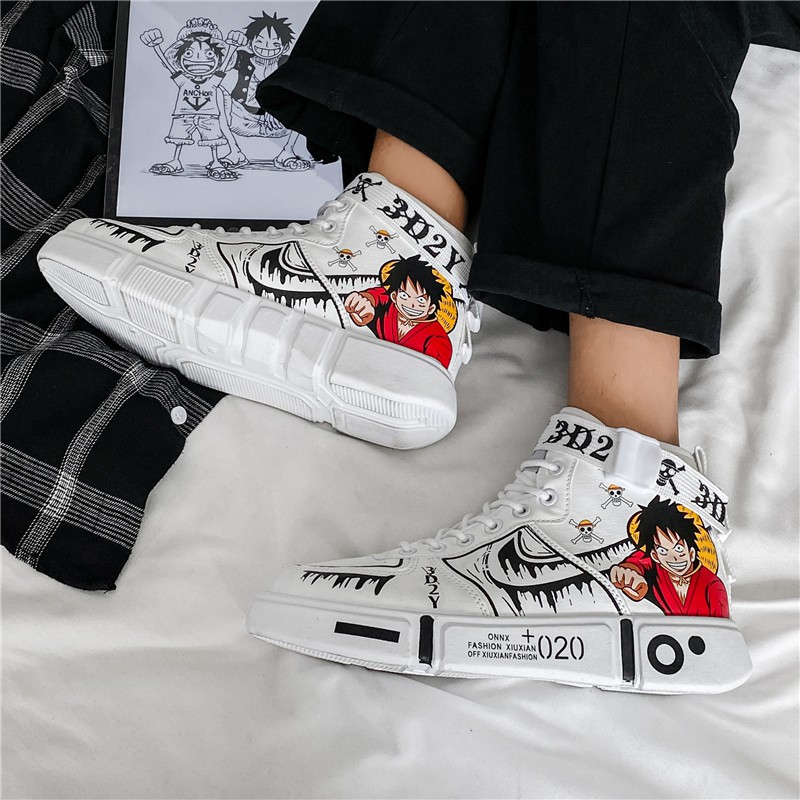 Giày Sneakers Sepatu Thiết Kế Mới In Hình Anime One Piece Luffy