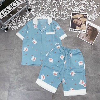 Đồ bộ nữ  Lửng pijama dễ thương lụa