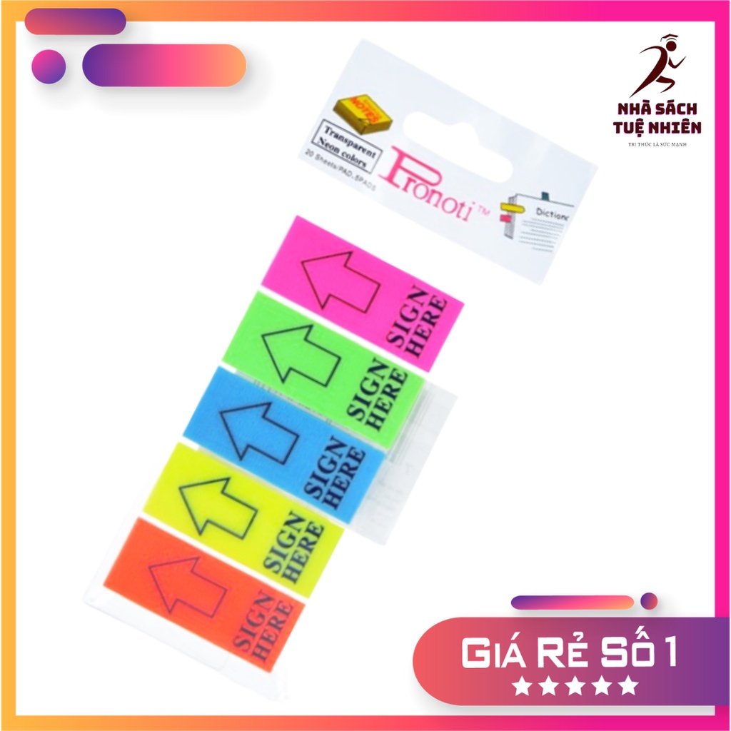 Giấy note 5 màu nhựa Sign Here Pronoti giấy ghi chú mũi tên phân trang Sign Here CAM KẾT CHÍNH HÃNG
