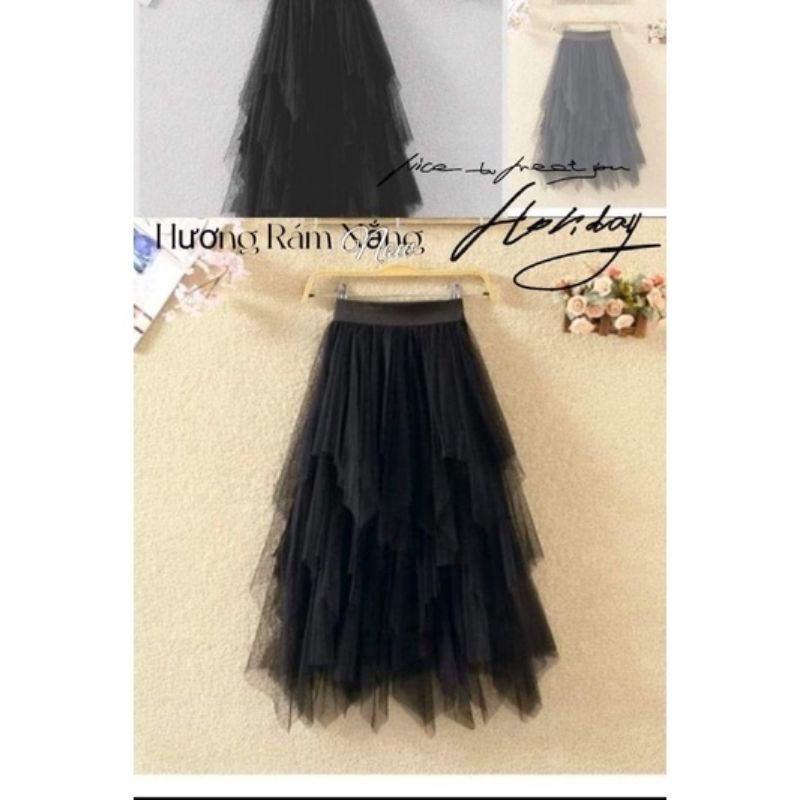 Chân váy dài phối ren lưới xuyên thấu thời trang nữ tính (4 tông màu trắng,đen,xanh,hồng)