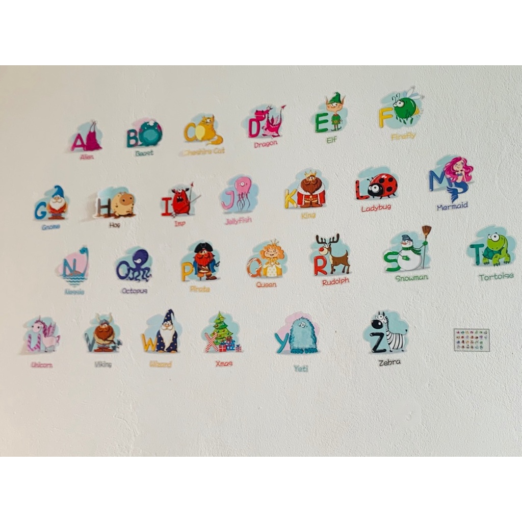 Tranh decal, decal dán tường trang trí phòng cho bé vừa giúp con nhận biết sớm bảng chữ cái động vật tinh nghịch TE64