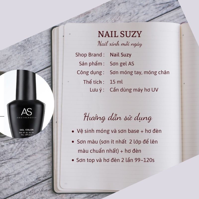 Sơn gel AS dùng máy hơ móng tay tone tím nhẹ nhàng NAIL SUZY mã XY 15ml