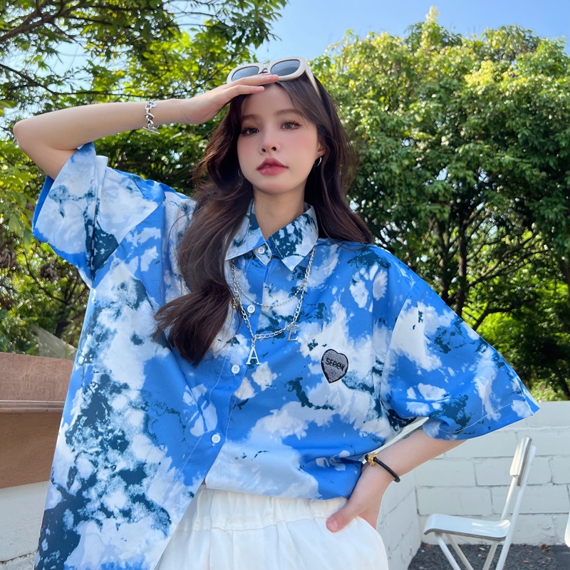 Áo Sơ Mi Nữ Tay Dài Dáng Rộng In Hình Mặt Cười Thời Trang