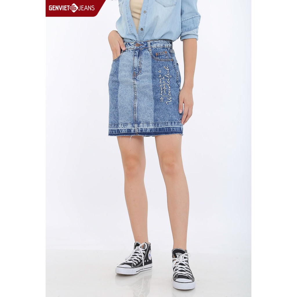 Chân váy Jeans Nữ dáng A XJ328J510 GENVIET JEANS