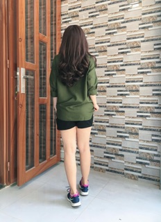 Áo sơ mi oversize xanh rêu 2 túi