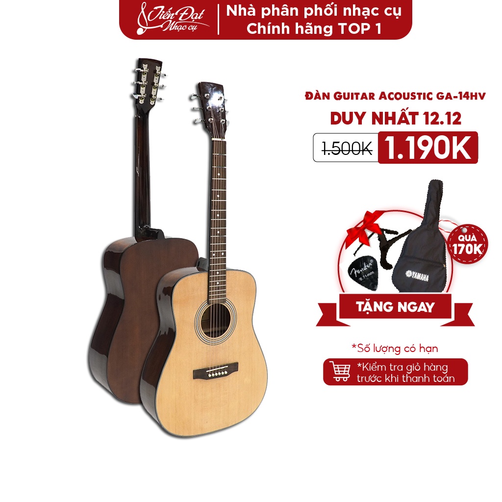 Đàn Guitar Acoustic Việt Nam Mặt Gỗ Thông Nguyên Tấm Cao Cấp Nhạc Cụ Tiến Đạt -  Kèm Phụ Kiện GA - Bảo Hành 12 tháng