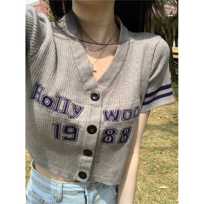 622066#Áo Cardigan Dệt Kim Tay Ngắn Cổ Chữ v Thời Trang Mùa Hè Hàn Quốc Hàng Mới 2022