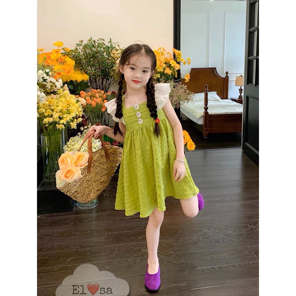 Váy cho bé gái ❗ ❗  Váy xanh cốm vai ren bánh bèo ❗ ❗