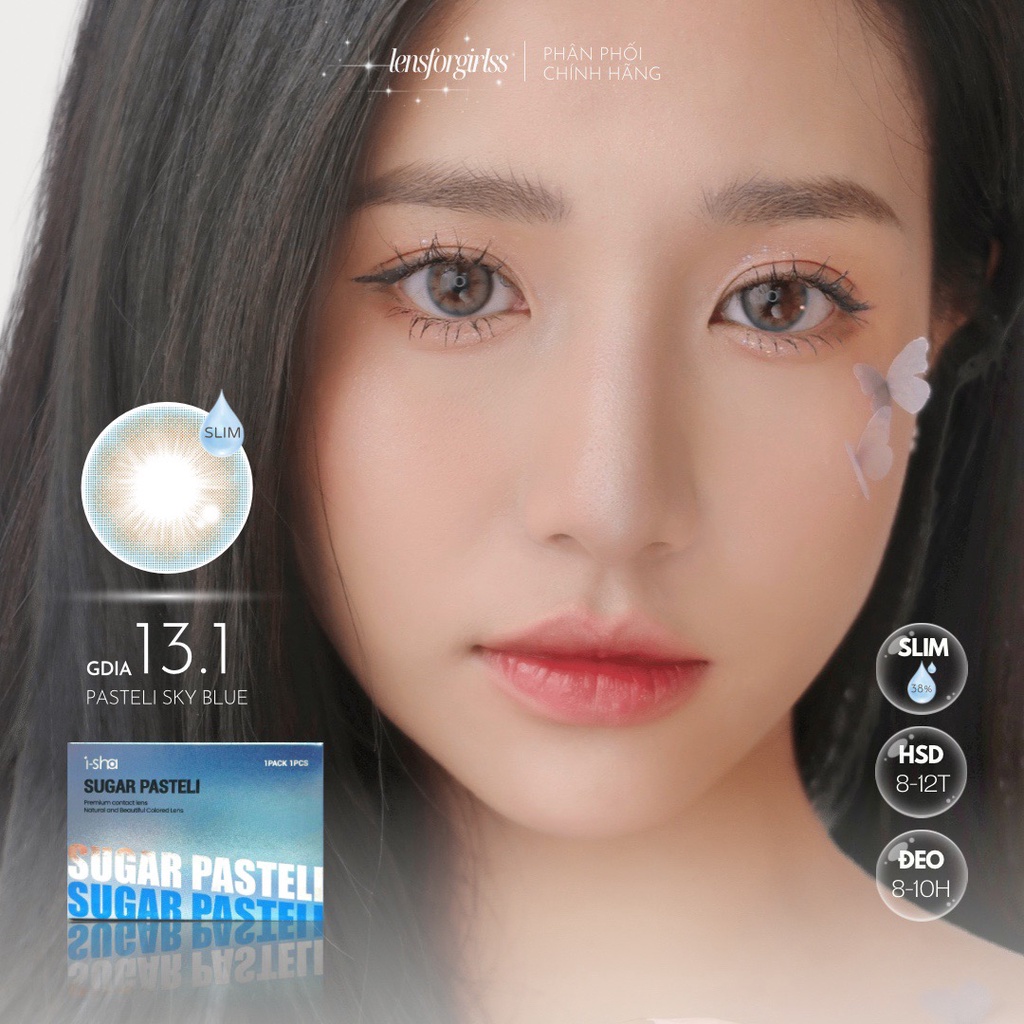 Kính áp tròng màu pastel PASTELI BLUE SKY chính hãng ISHA KOREA | Hsd 8-12 tháng | Lens cận