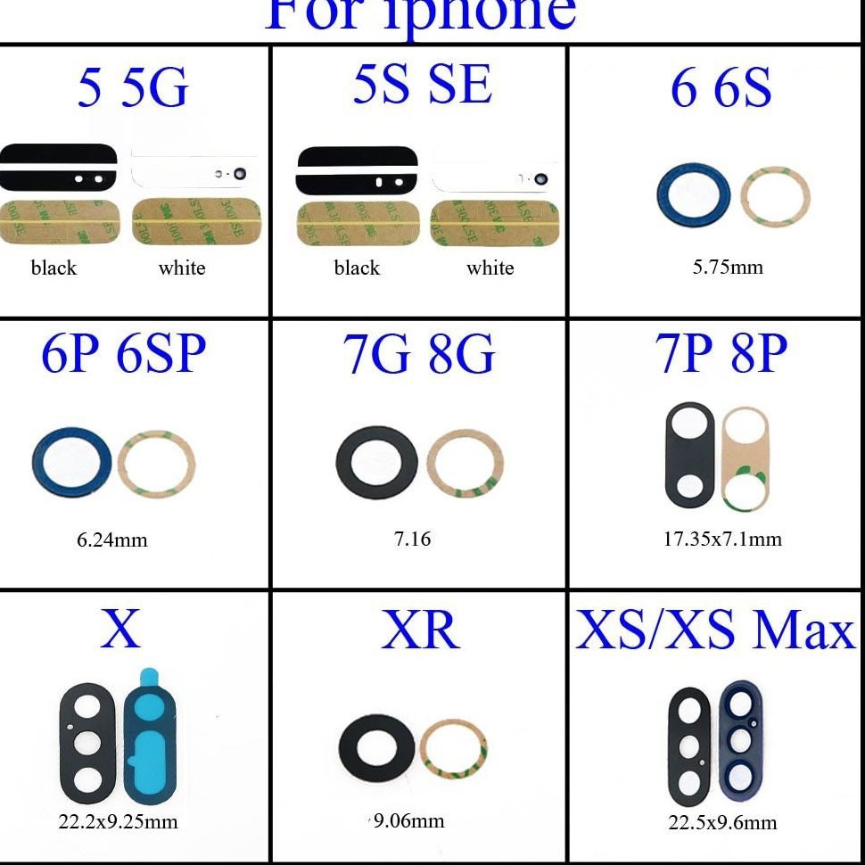 Kính camera sau cho iphone ip 5/5s/5se/6/6plus/6s/6splus/7/7plus/8/8plus/x/xr/xs/xsmax-