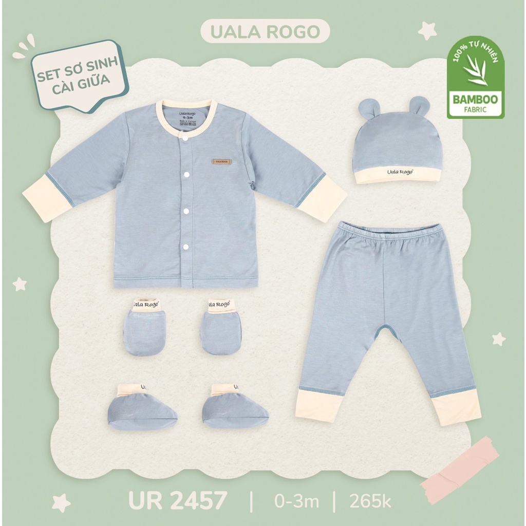 Set sơ sinh Uala Rogo bamboo cài giữa sợi tre 2457