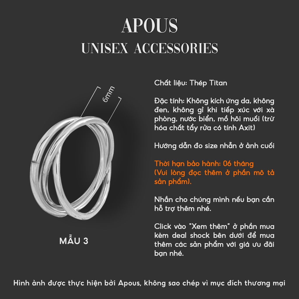 Nhẫn nam nữ Trendy Đính Đá Bling Ring - Thép không gỉ - Phụ kiện trang sức Unisex Apous