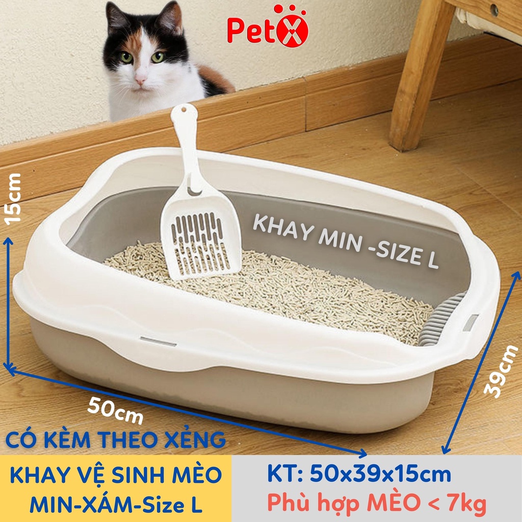 Khay vệ sinh cho mèo cỡ vừa tới to lớn size M L chậu thành cao chống văng cát