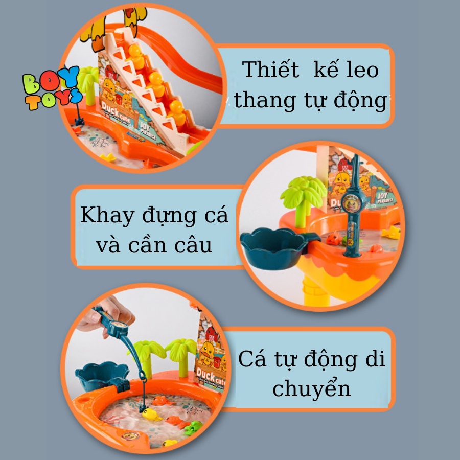 Đồ chơi câu cá và vịt vàng leo thang 2 trong 1 có nhạc và đèn kết hợp từ tính bơi tự động vui nhộn cho bé