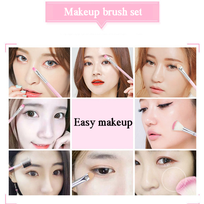 [Hàng mới về] Bộ 5 cây cọ trang điểm màu hồng tái sử dụng được cho người mới bắt đầu