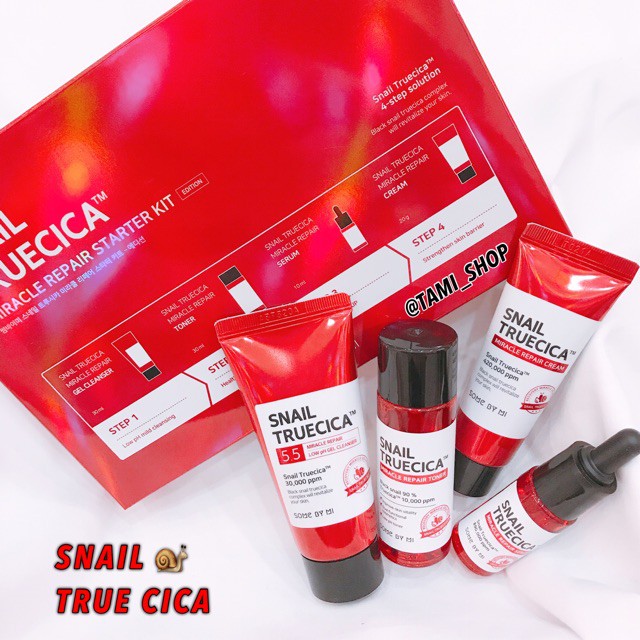 [ Set 4 MÓN ] Dưỡng Phục Hồi Tái Tạo Da Chiết Xuất Ốc Sên Some By Mi Snail Truecica Miracle Repair Starter Kit