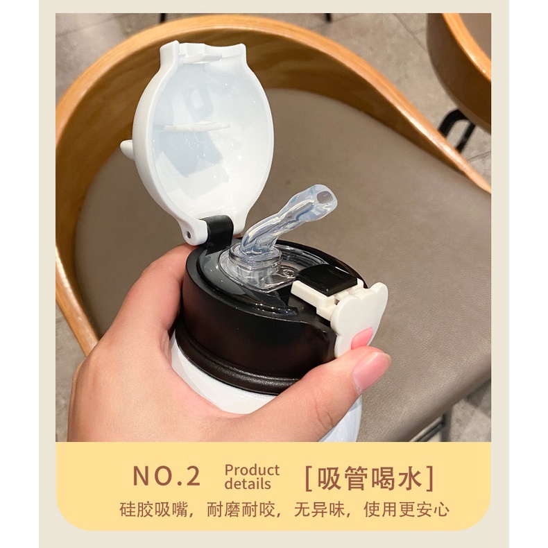 Bình nước giữ nhiệt phong cách gấu hoạt hình có ống hút xinh xắn tùy chọn