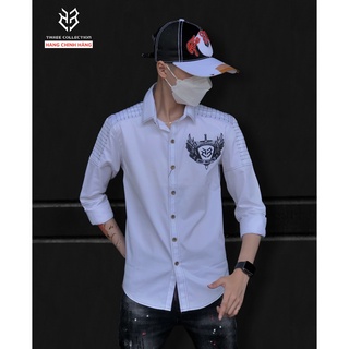 Áo sơ mi trắng nam tay THREE COLLECTION dài thêu logo three cltn chất kaki dày dặn hàng chính hãng S2548