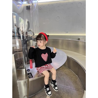 Set váy kẻ đỏ thêu tim bé gái