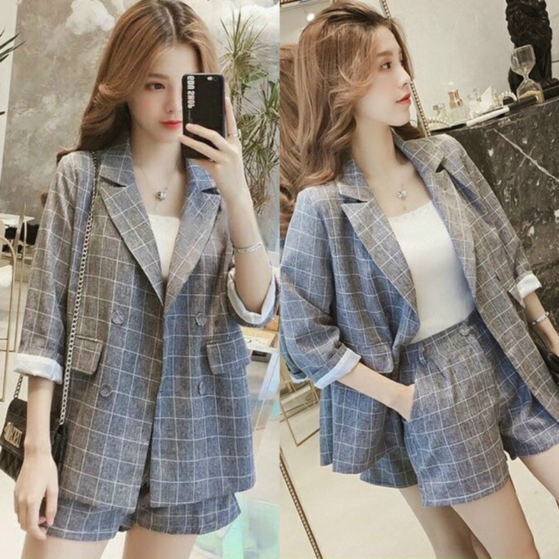 FREESHIP TỪ 50k - Tặng kèm phụ kiện xinh - Set Vest caro sang chảnh cho bạn gái