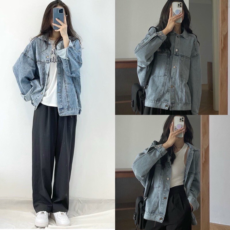 Áo Khoác Nữ Jeans UNISEX Form Rộng Nam Nữ Màu Xanh Nhạt - Áo khoác bò nữ form rộng suông
