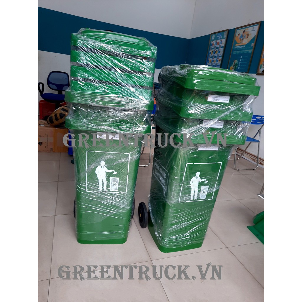 Thùng rác nhựa HDPE 120L màu xanh