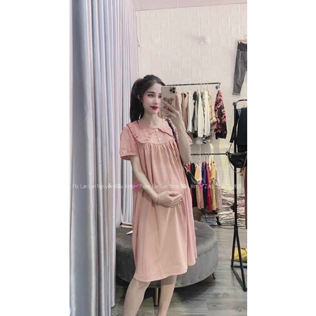 [GIÁ TIẾP THỊ] Đầm bầu-váy bầu MAMADRESS chất đũi mát cổ tròn, ống tay cách điệu MỀM MỊN và mát V69