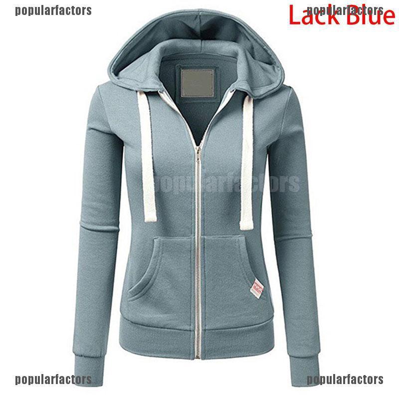 Áo khoác Hoodie khóa kéo màu trơn thời trang cho nữ