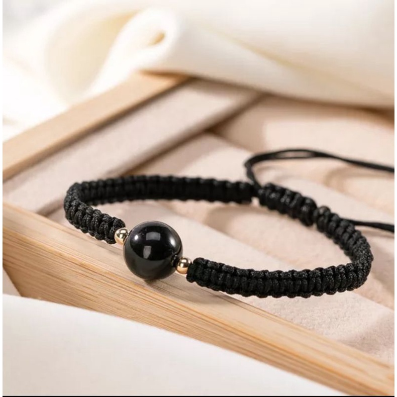 Vòng tay nam nữ đá thach anh đen và đỏ đan dây dù cao cấp có thể điều chỉnh, vòng tay đá thiên nhiên