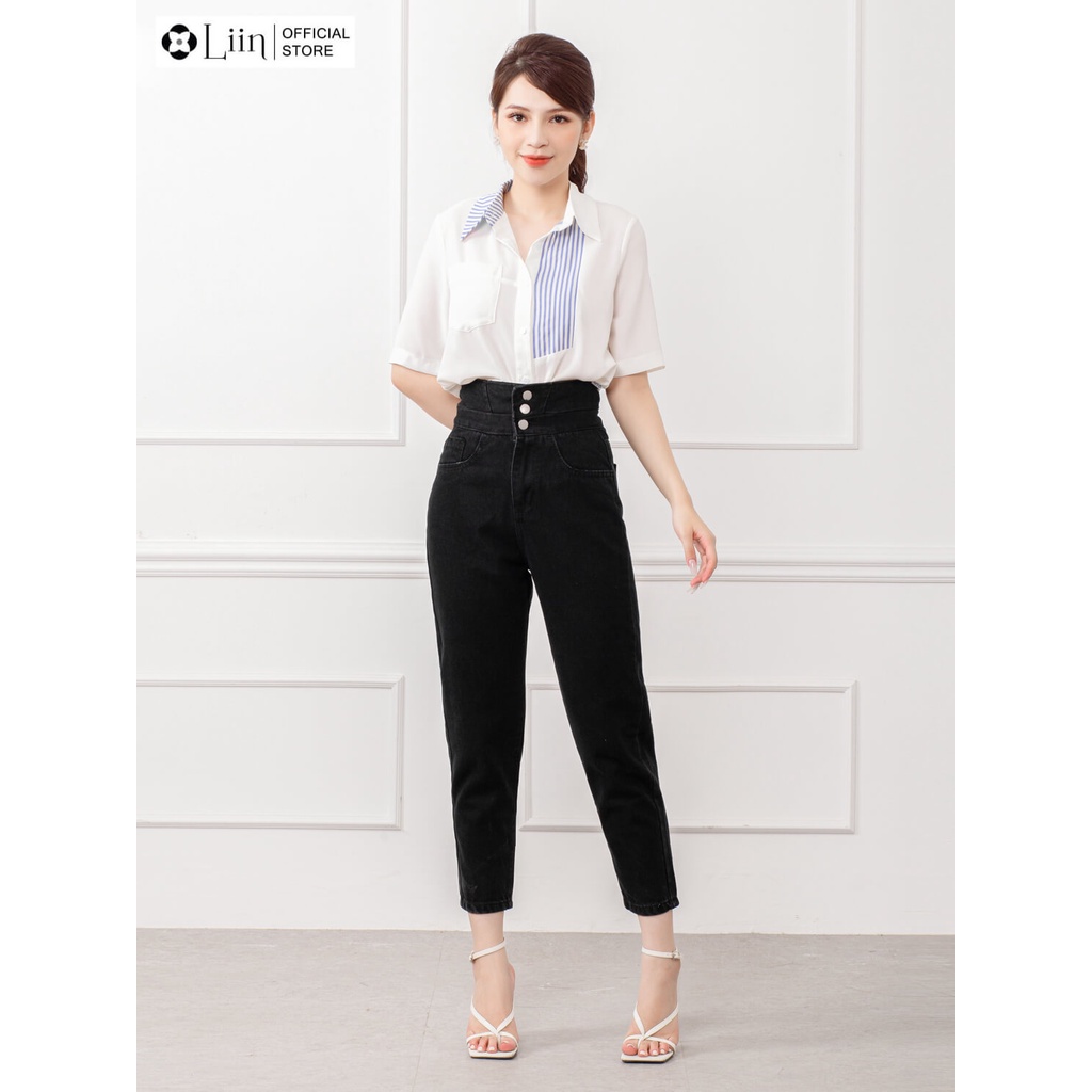 Quần jean nữ Linbi màu đen, thiết kế tôn dáng thanh lịch Liin clothing Q3549