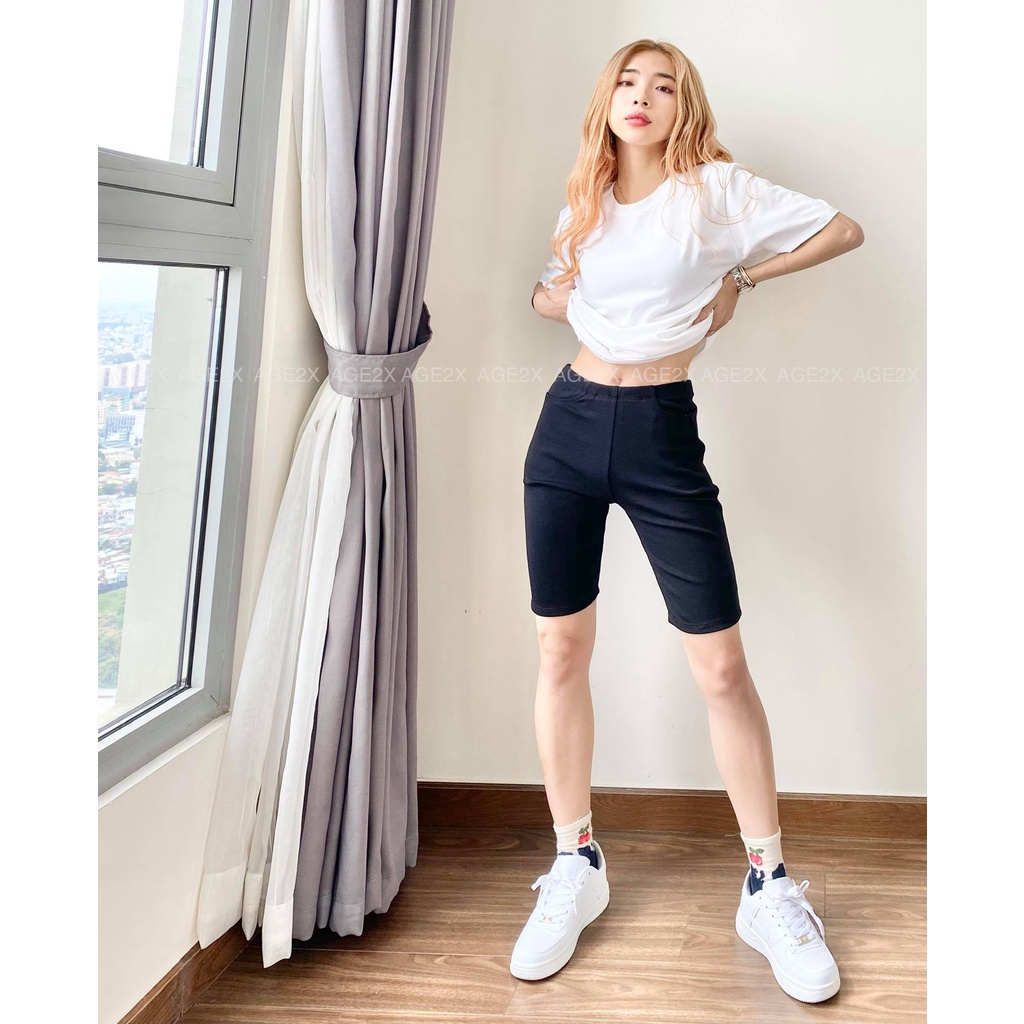 Quần Legging Lửng - Quần Biker Short - Màu Xám 2 Sọc Trắng AGE2X Chất Borip Co Giãn Thoải Mái Chuẩn Hàng VNXK