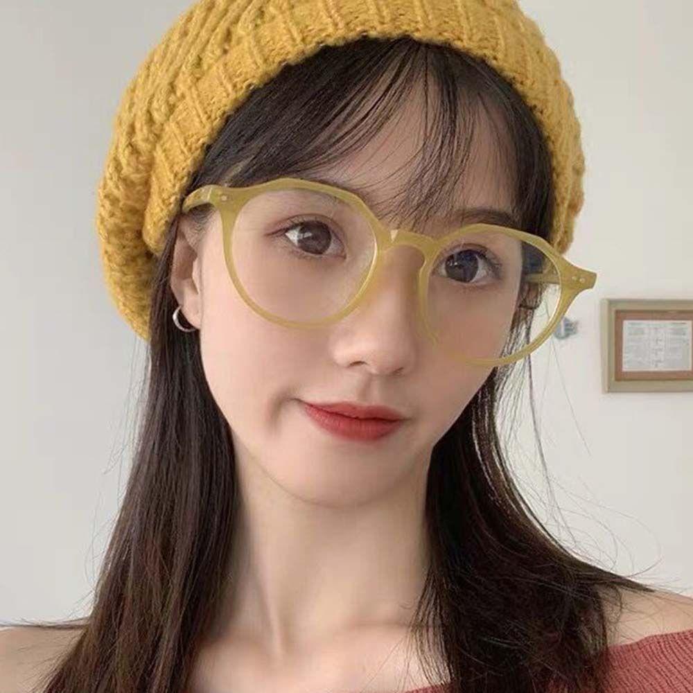 Mắt Kính Chống Bức Xạ Gọng Vuông Tròn Màu Đen Phong Cách Hàn Quốc Dành Cho Bạn Nữ