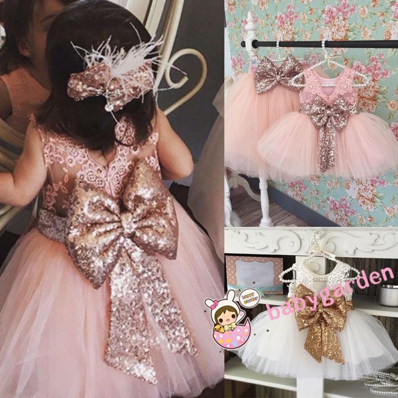 ღ♛ღPricess Kids Baby Girl Sequins Boknot Dress Party Dresses Christmas Costume