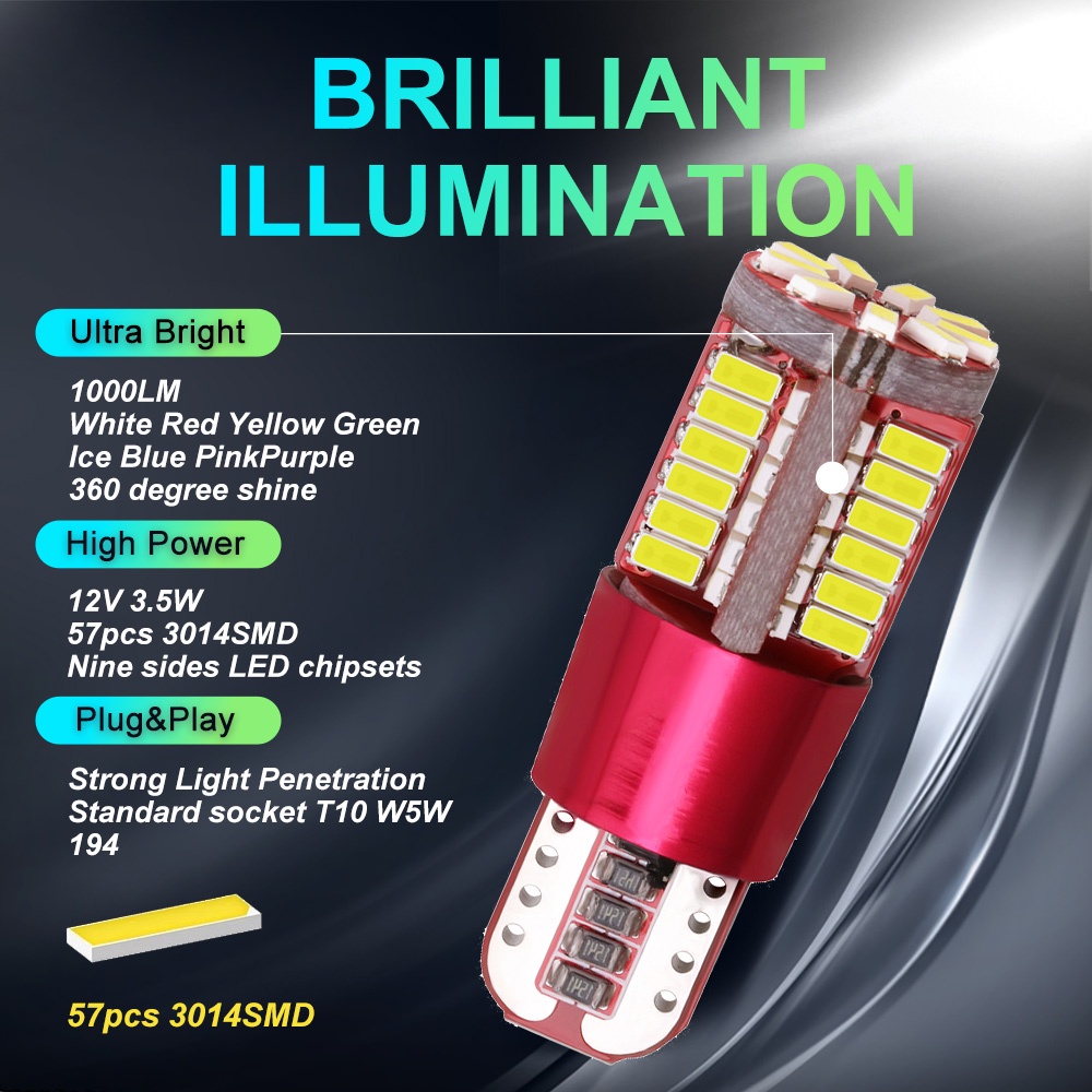 1/ 2 đèn led T10 57SMD 3014 W5W WY5W W16W T15 194 57SMD cho xe hơi