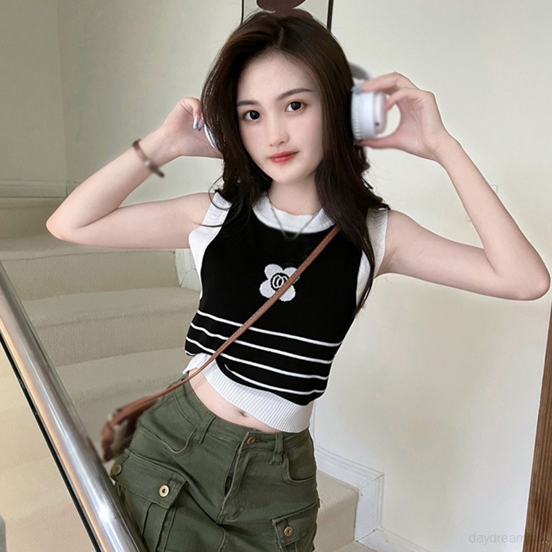 Áo Hai Dây Và Ba Lỗ Áo Croptop Dệt Kim Sát Nách Thêu Họa Tiết Thời Trang Quyến Rũ Cho Nữ