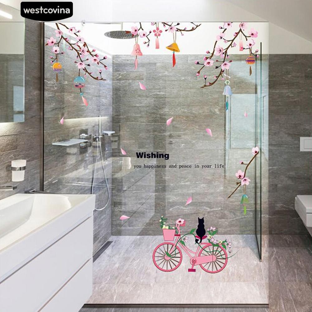 Sticker dán tường hình mèo xe đạp